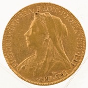 Great Britain - Coins: 1899 Sovereign, Veiled head, St. George reverse, VF. - 2