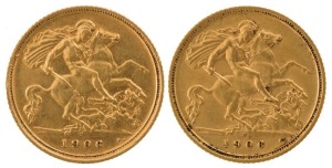1906 Half Sovereigns, Edward VII, St. George reverse, Sydney, (2) VF/EF.