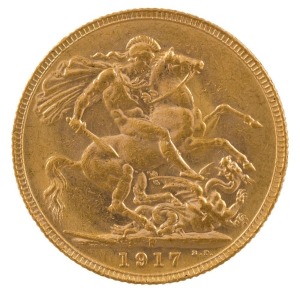 1917 Sovereign, George V, St. George reverse, Perth, Unc.
