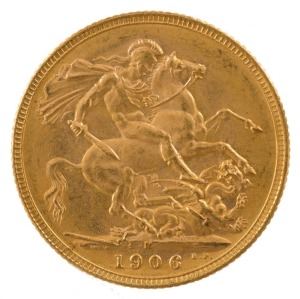 1906 Sovereign, Edward VII, St. George reverse, Melbourne, aUnc.