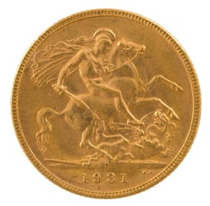 1931 Sovereign, George V, St. George reverse, Perth, Unc.