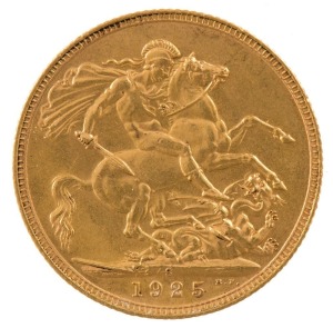 1925 Sovereign, George V, St. George reverse, Sydney, Unc.