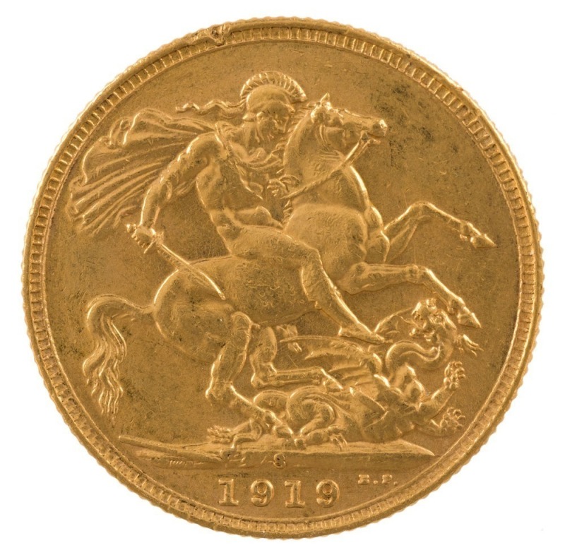 1919 Sovereign, George V, St. George reverse, Sydney, aUnc.