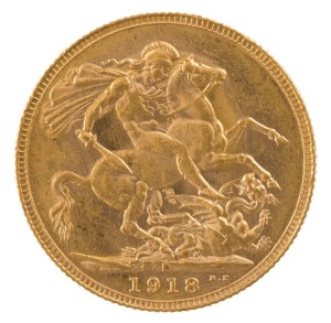 1918 Sovereign, George V, St. George reverse, Perth, Unc.