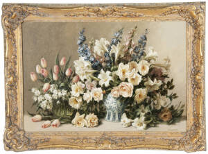 Still life floral oil painting signed Cardinal lower right, in ornate gilt frame. 90 x 60cm