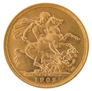1902 Sovereign, Edward VII, St. George reverse, Melbourne, Unc.