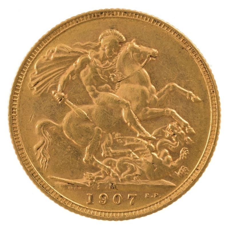 1907 Sovereign, Edward VII, St. George reverse, Melbourne, EF.