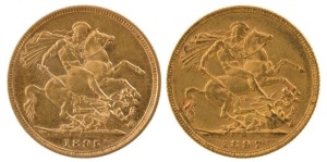 1895 & 1897 Sovereigns, Veiled head, St. George reverse, Melbourne, VF/EF. (2).