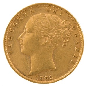 1882 Sovereign, Young head, Shield reverse, Sydney, EF.