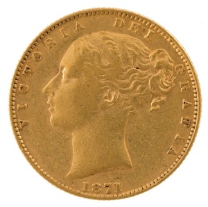 1871 Sovereign, Young head, Shield reverse, Sydney, EF.