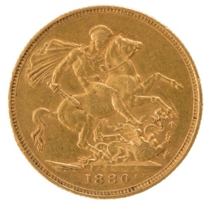 1880 Sovereign, Young head, St. George reverse, Melbourne, EF.