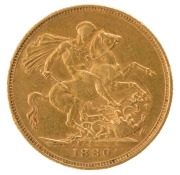 1880 Sovereign, Young head, St. George reverse, Melbourne, EF.