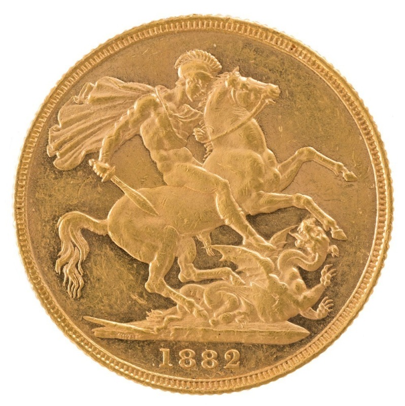 1882 Sovereign, Young head, St. George reverse, Melbourne, aUnc.