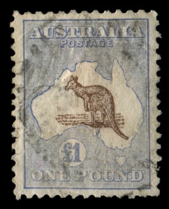 Kangaroos - Third Watermark: £1 Purple-brown & Blue, well centred commercially used.