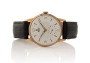 ROLEX "Tudor" gent's manual wristwatch, 9ct gold case stamped "Dennison, Made in England For Rolex", the movement stamped "Tudor, 15 Rubies, Swiss Made", white rose engine cut dial with gilt batons&nbsp;and subsidiary seconds dial with luminescent and gilt han