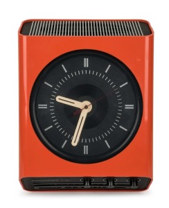 EUROPHON h10 vintage Italian orange plastic clock radio, circa 1960, 32cm high