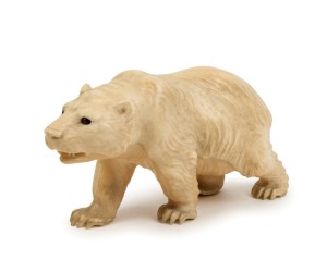 A Japanese marine ivory carved polar bear statue, Meiji Period, 19th century, seal mark to paw, 10cm high