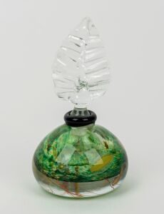 M. B. STONOR Australian art glass perfume bottle with floral marines, engraved "Stonor",  11cm high 