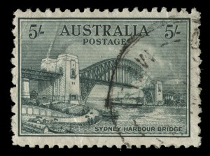 1932 5/- Sydney Harbour Bridge, FU but with two light bends at left.