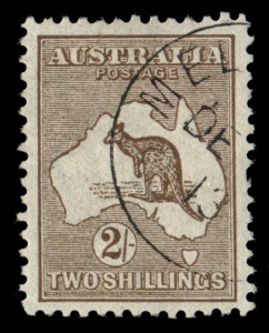 Kangaroos - First Watermark: 2/- Brown, CTO (December 1913 date); excellent centring. BW.35wb/wc - $300-$00.