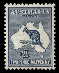 Kangaroos - First Watermark: 2½d Indigo, beautifully centred single, MUH.