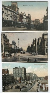 Postcards: VICTORIA - MELBOURNE STREET VIEWS: A collection featuring street views from throughout the CBD, including Bourke and Collins streets, Princes and Queens bridges, St. Paul's Cathedral, Melbourne Town Hall, the Eight Hour Day Monument, Yarra Bank