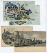 Postcards: EXHIBITIONS - 1900 PARIS: A beautiful group of postcards, featuring views of boats on the Seine, the Trocadero, the&nbsp;ornate Porte Monumentale and Grand Palais buildings, as well as a series of individual cards with illustrations of various forei - 3