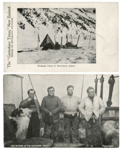 Postcards: POLAR EXPLORATION: Six photographic postcards from the 1907-09 Shackleton British Antarctic Expedition including "Southern Depot Party with Dogs" and "Ponies on Arrival in Antarctic"; also, 1904 Canterbury Times cards "Sledging Party at Razorba