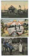 Postcards: AUSTRALIA - EARLY COUNTRY LIFE: A collection of postcards featuring photographs and illustrations of bushmen's encampments, gold diggers at work, horse, bullock, and camel trains, horse-drawn carriages on country roads, agricultural practices, - 3