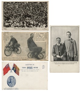 Postcards: AUSTRALIA - VARIOUS: A collection of postcards featuring photographs and illustrations of public gatherings, hospitals, advertisements, etc., with cards commemorating the 1908 United States fleet visit, various royal visits, the Australian Ladies' Pipe Band, a humorous Australian Ballot Post Card, parades, floral arrangements, and others. (Total: 46; 27 unused; 19 used)