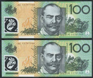 ONE HUNDRED DOLLARS, Stevens/Henry (2011) (R.621ca)  AB11 767543/544, consecutive pair of banknotes, (2) Uncirculated.