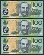 ONE HUNDRED DOLLARS, Stevens/Henry (2011) (R.621ca)&nbsp; AB11 767546/548, consecutive series of banknotes, (3) Uncirculated.