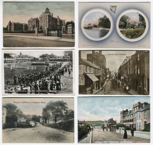 Postcards: BRITISH ISLES - IRELAND & WALES: A collection of photographic postcards featuring many detailed early street views of towns and cities such as Killarney, Wicklow, and Holyhead, together with images of Royal Dublin Society equestrian events, the view from the summit of Bwlch-Y-Groes, public buildings, country roads, etc. (Total: 25; 7 unused; 18 used)