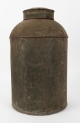An antique Chinese tea tin with remains of original green painted finish with attractive hand-painted decal showing a Mandarin figure and some Chinese character text, circa 1850s, rare. 46cm high - 2