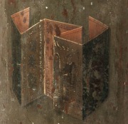 An antique Chinese tea tin with remains of original green painted finish with attractive hand-painted decal showing a Mandarin figure and some Chinese character text, circa 1850s, rare. 46cm high - 3