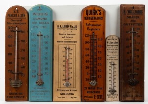 A selection of Vintage Australian advertising wall thermometers, 19th/20th century, the largest 30cm high