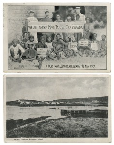 Postcards: FOREIGN: Photographic postcards including Belize, Barbados, Falkland Islands, images of indigenous people in Tierra del Fuego, cockfighting in Mexico, Panama, Cape Verde, French colonies in Africa, Tenerife, street cars in France, and others. (Total: 26; 12 unused; 14 used)