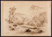 SAMUEL THOMAS GILL (1818-1880), (climbing to a lookout by a river), watercolour and pencil on paper, signed lower left "S.T.G.", ​​​​​​​22 x 30cm