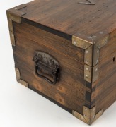 An antique kauri pine strong box with metal fittings and lift out tray interior, late 19th century, 28cm high, 55cm wide, 35cm deep - 3