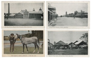 Postcards: QUEENSLAND: A collection of semi-official cards, all different, each issued the Intelligence and Tourist Bureau or for various Expositions. Featuring views of agricultural practices, public buildings and infrastructure, street scenes and planta