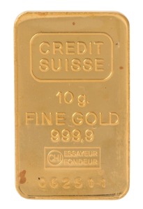 SWITZERLAND, Credit Suisse, ten gram fine gold ingot.