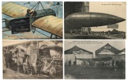 Postcards: AVIATION: A collection of photographic&nbsp;postcards featuring views of WWII-era fighter squadrons in flight,&nbsp;airships, biplanes, and airliners,&nbsp;as well as royal inspections, Roland Garros, Bl&Atilde;&copy;riot's crossing of the English Channel, many Qantas so