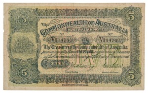 FIVE POUNDS, Collins/Allen, (1914) V314760 (R.36bL) last prefix letter V; fair condition. A contemporary forgery.