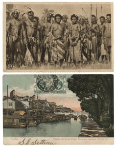 Postcards: CHINA, DUTCH EAST INDIES, FRENCH INDOCHINA, TIBET, THAILAND, DUTCH NEW GUINEA, etc.: Mainly photographic postcards, several with undivided backs,with street views, the South Manchurian Express, two cards with stamp collage, a series of cards documenting lifestyles and architecture in Sumatra and West Papua, French colonial architecture, etc. (Total: 30; 17 unused; 13 used)