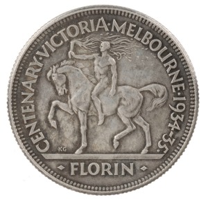 George V - George VI commemorative florins, 1927 Canberra (2), 1934-35 Melbourne Centenary, 1951 Federation & 1954 Royal Visit, (Total 5), VF-EF.