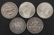 George V - George VI commemorative florins, 1927 Canberra (2), 1934-35 Melbourne Centenary, 1951 Federation & 1954 Royal Visit, (Total 5), VF-EF. - 2