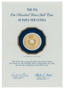 Papua New Guinea - Coins: 1976 K100 gold coin Proof in folder of issue.