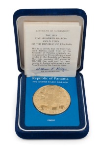 Panama - Coins: 1975 Five Hundred Balboa gold coin Proof in case of issue.