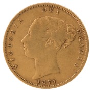 1877 Half Sovereign, Young head, Shield reverse, Melbourne, VF.