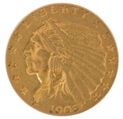 United States of America - CoinsTWO DOLLARS FIFTY CENTS, gold 1908 $2.50 Indian Head. - 2